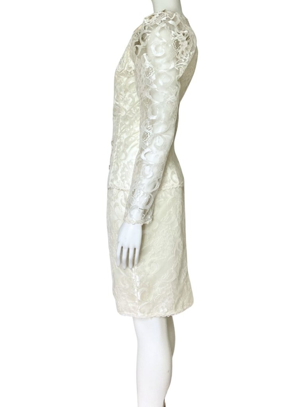 Vintage 80s Scott McClintock Ivory Lace Wedding Skirt Suit Set. XS 4. Bridal - Picture 3 of 14